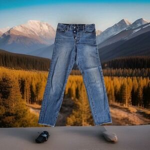 Levis White Oak Cone Denim Jeans Women's 26x28 Button Fly Raw Hem Stretch